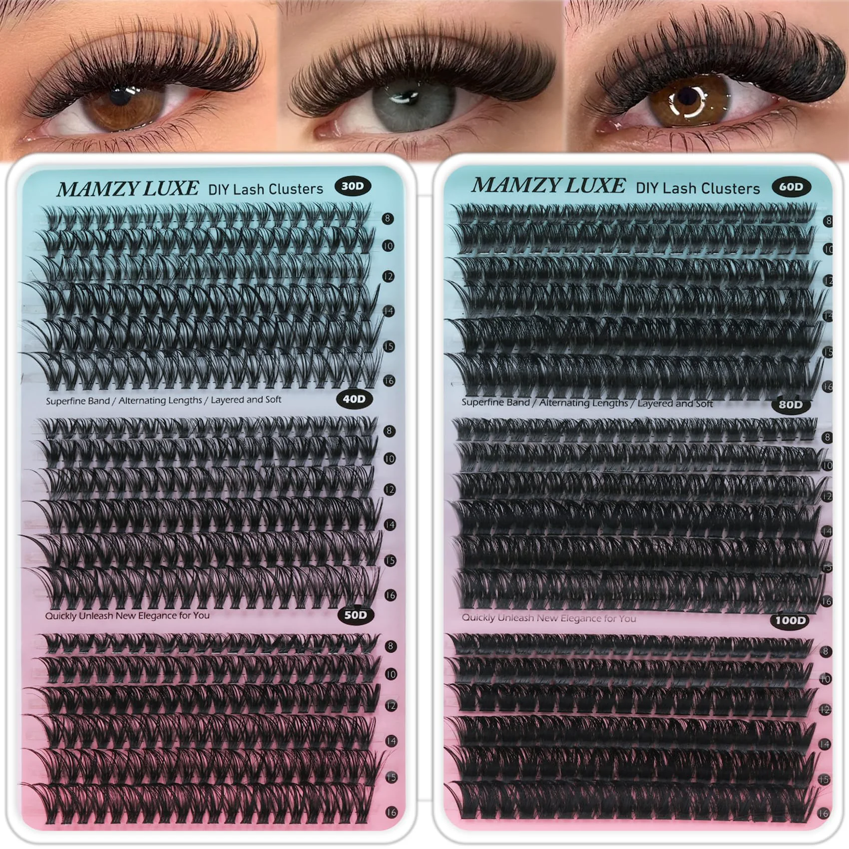 Fashionable Lash Clusters 708PCS Cluster Eyelash Extensions 10-16MM Wispy Lashes Clusters 30 40 50 60 80 100D Eyelash Clusters Mix Daily Look Fake Eyelashes Stylish