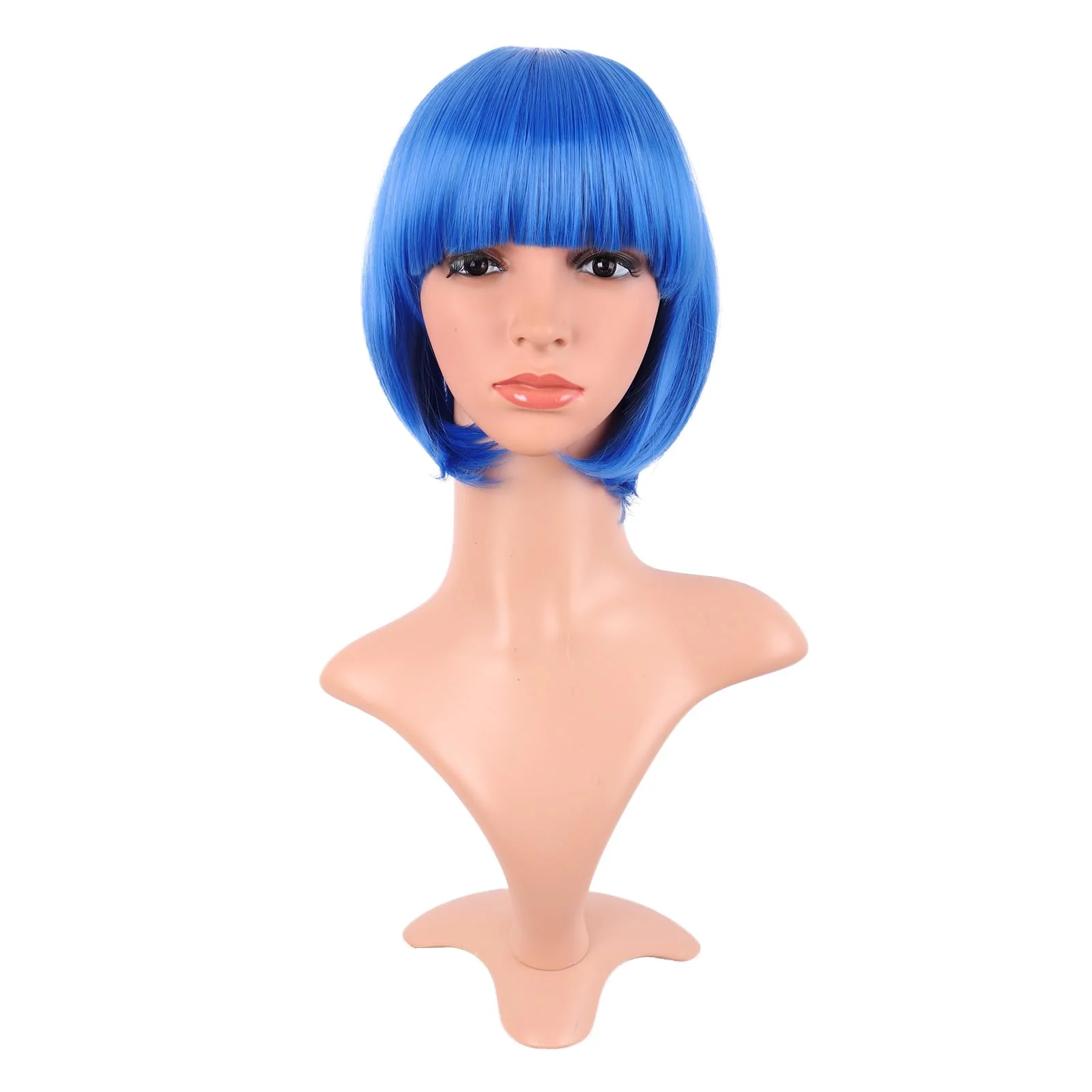 Reliable MapofBeauty 12 Inch 30 cm Fashion Lady Short Straight Synthetic Flat Bangs Bob Wig Bright Blue Lightweight
