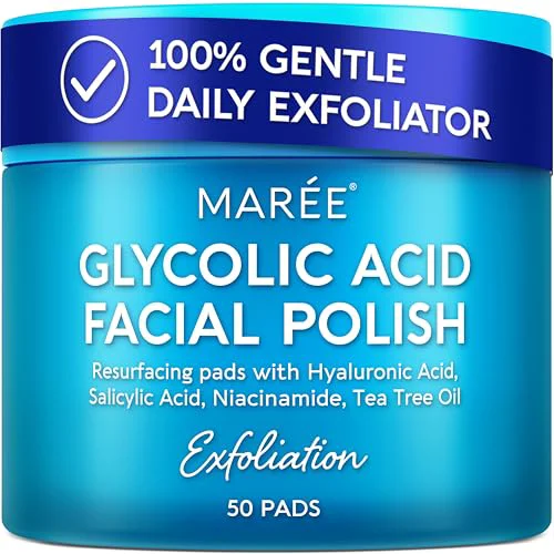 Innovative MAREE Glycolic Acid Pads - Toner Pads for Face Cleansing - Exfoliating Pad with Tea Tree Oil Salicylic Acid Vitamins E B3 B5 - Facial Polishes Healthy