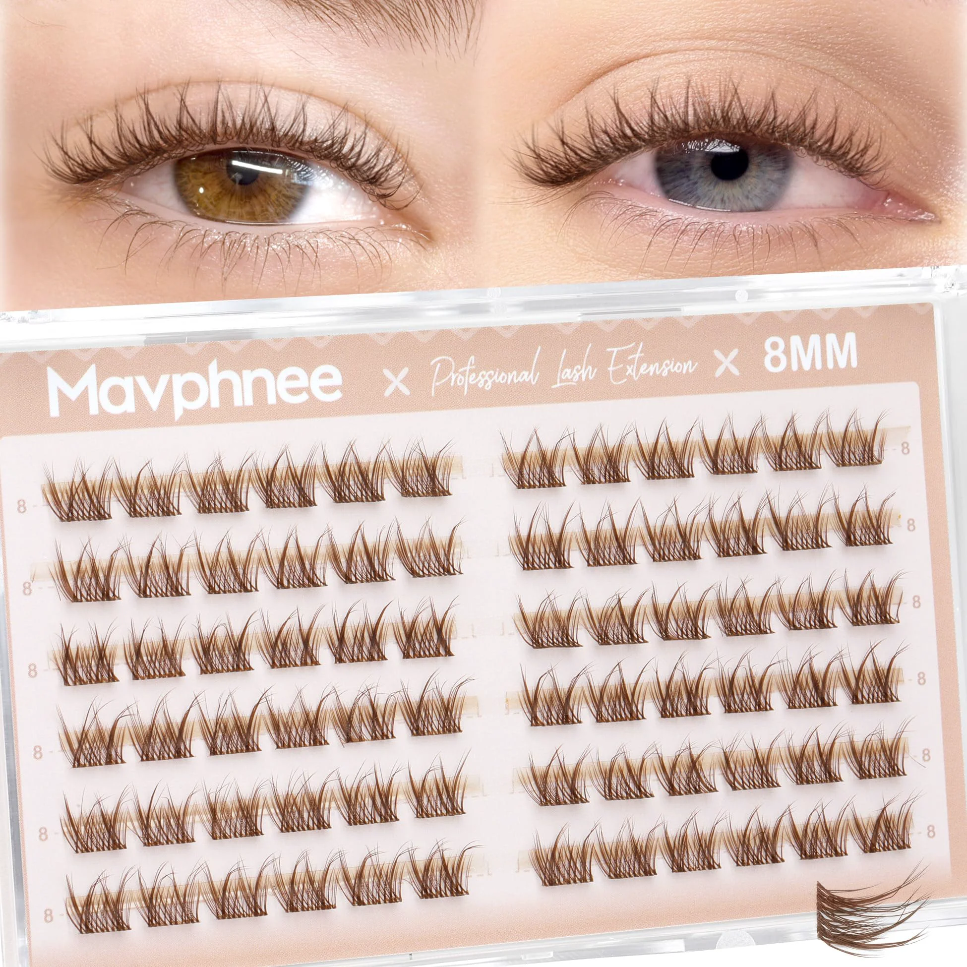Classic 8MM Brown Lash Clusters Short Fluffy Individual Lashes with C Curl Clear Band Natural Look for Everyday Wear Beginner-Friendly - Barely There Excellent
