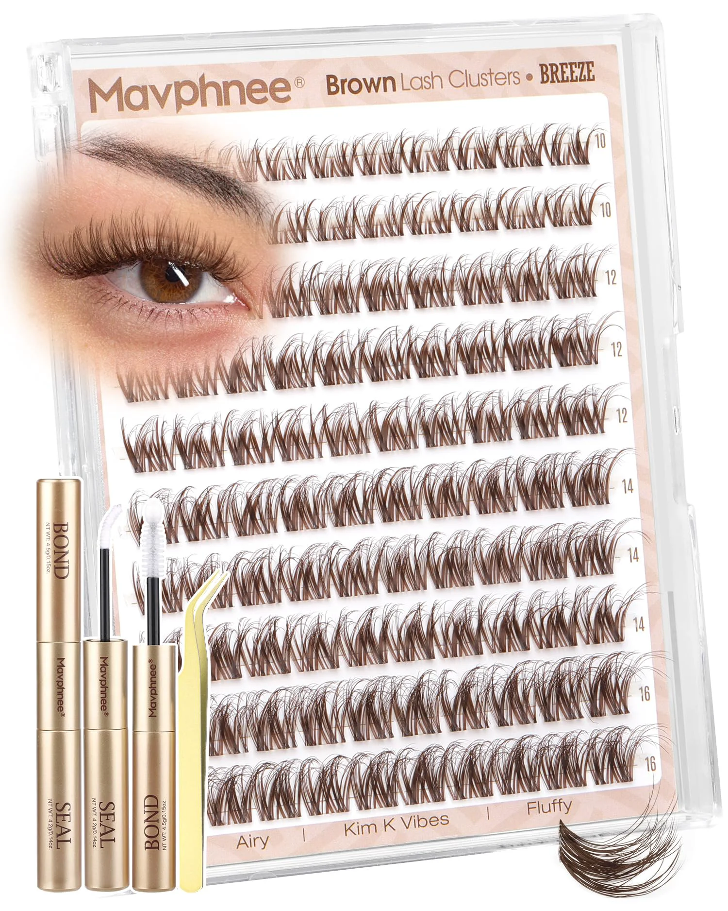 Breathable Brown Lash Clusters Kit Spider Cluster Eyelash Extensions Kit Fluffy Wispy Individual Lash Extensions 10-16MM CC Curl Clear Band Eyelash Clusters Optimized
