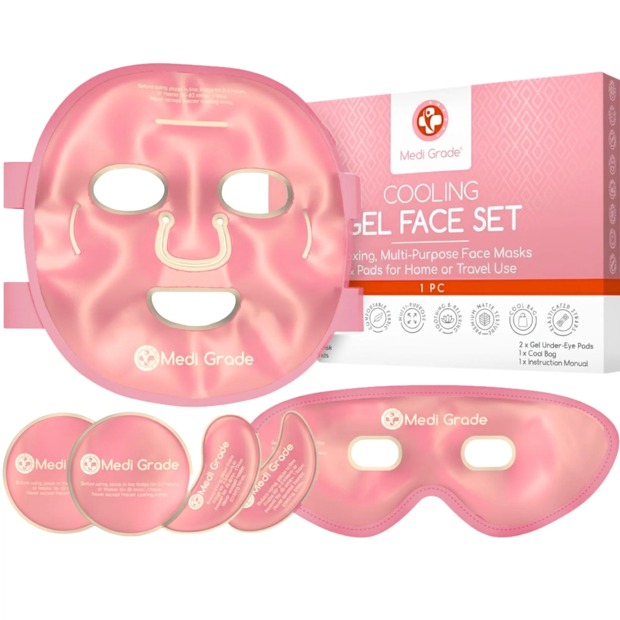 High-Performance Medi Grade Cooling Ice Face Mask and Cooling Eye Mask for Puffy Eyes Pink - Self Care Face Ice Pack with ChillGel Face Ice Mask Technology - Cooling Next-Generation