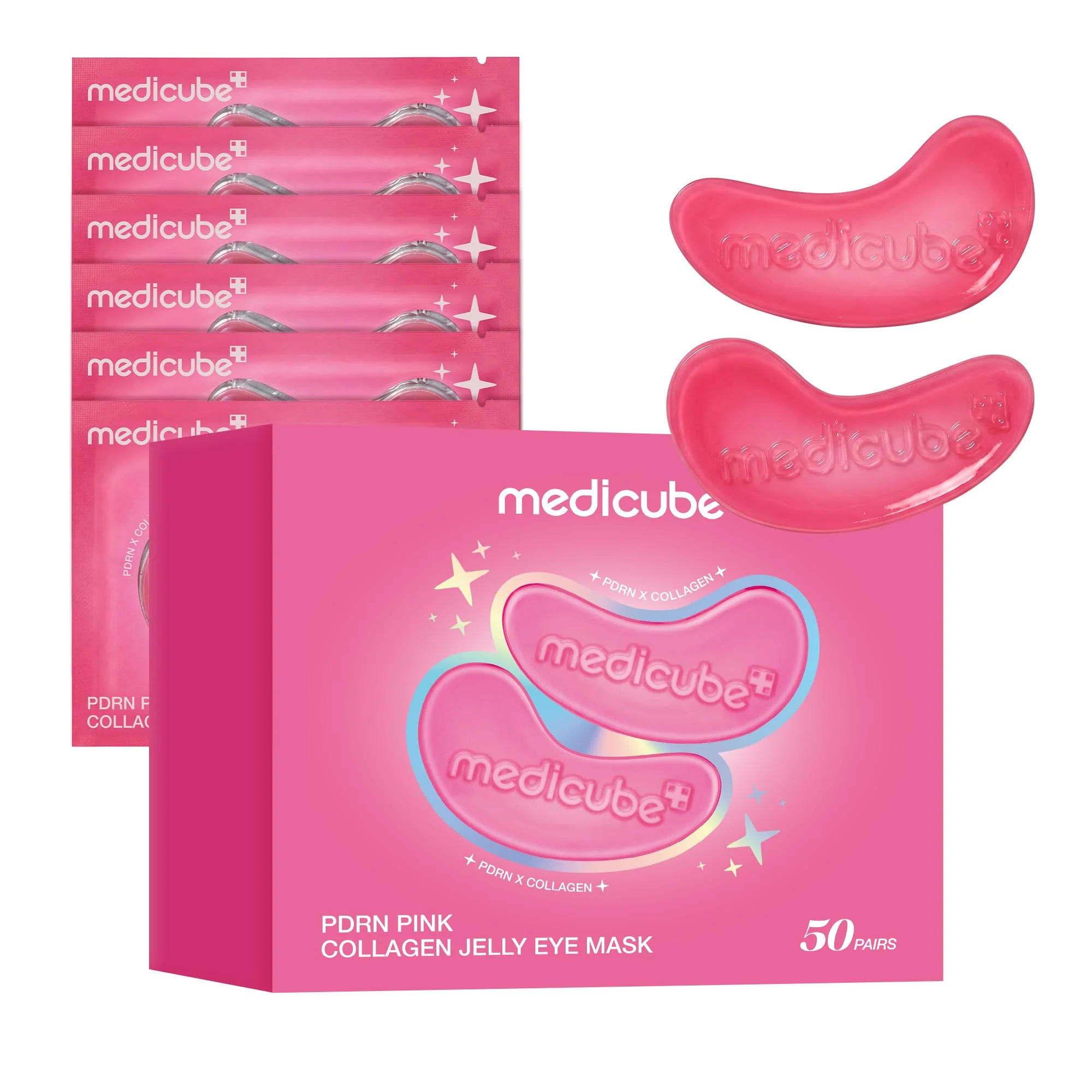 Authentic medicube Jelly Eye Mask PDRN Pink Collagen Hydrogel Eye Patches with PDRN Collagen NAD Refreshing for Puffy Tired Eyes Firming for Look First-Class