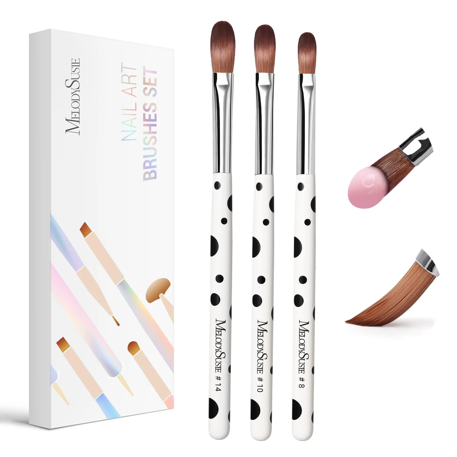 Certified MelodySusie 3Pcs Acrylic Brush Set Size 8 10 14 Professional Pen for Nail Application Powder Art Extension and 3D Carving - DIY Home Salon Genuine