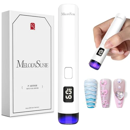 Environmentally Friendly MelodySusie Handheld Cordless UV Nail Lamp with LCD Display Eye-Protection Cover P-Art01R Rechargeable Mini UV LED Light Flash Cures All Soft Gels Elite