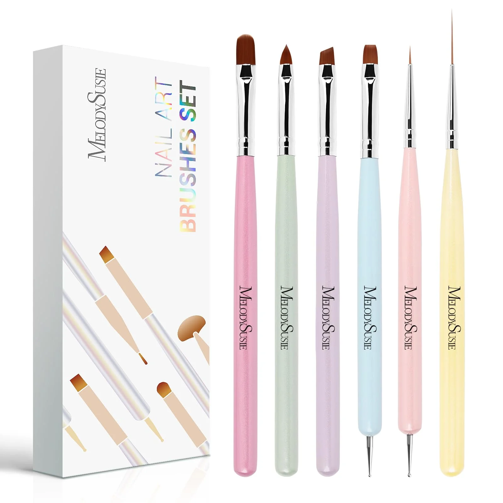 Consistent MelodySusie Nail Art Brushes Set 6pcs Nail Art Design Pen Painting Tools with Extension Gel Brush Polish Brush Builder Brush Liner Brush Carved Verified