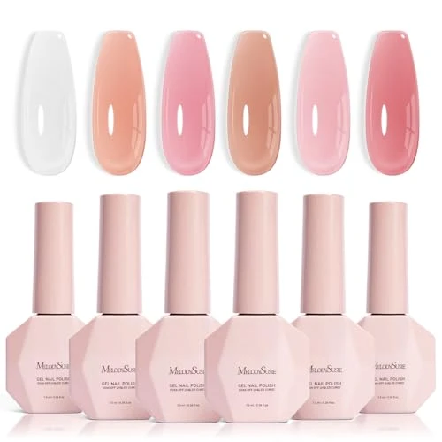 Superior MelodySusie Jelly Gel Nail Polish Set 6 Transparent Colors Milky or Jelly Texture Classic Basic Colors Soak Off UV LED Light Cure or Salon Manicure Clean