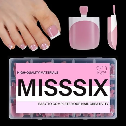 World-Class Misssix French Tip Press on Toe Nails French Square Toe Nail Tips Soft Gel False Toenail Acrylic Soak off Fake Toe Nails for Women Nail Art DIY 15 Innovative