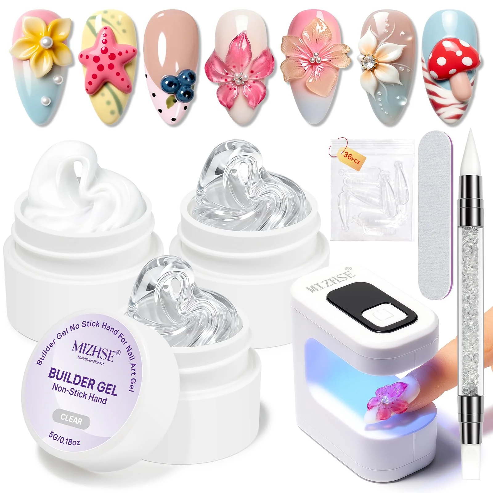 Flexible MIZHSE 3D Gel Nail Art Sculpting Molding Gel 3PCS Clear White Nail Lamp Proven
