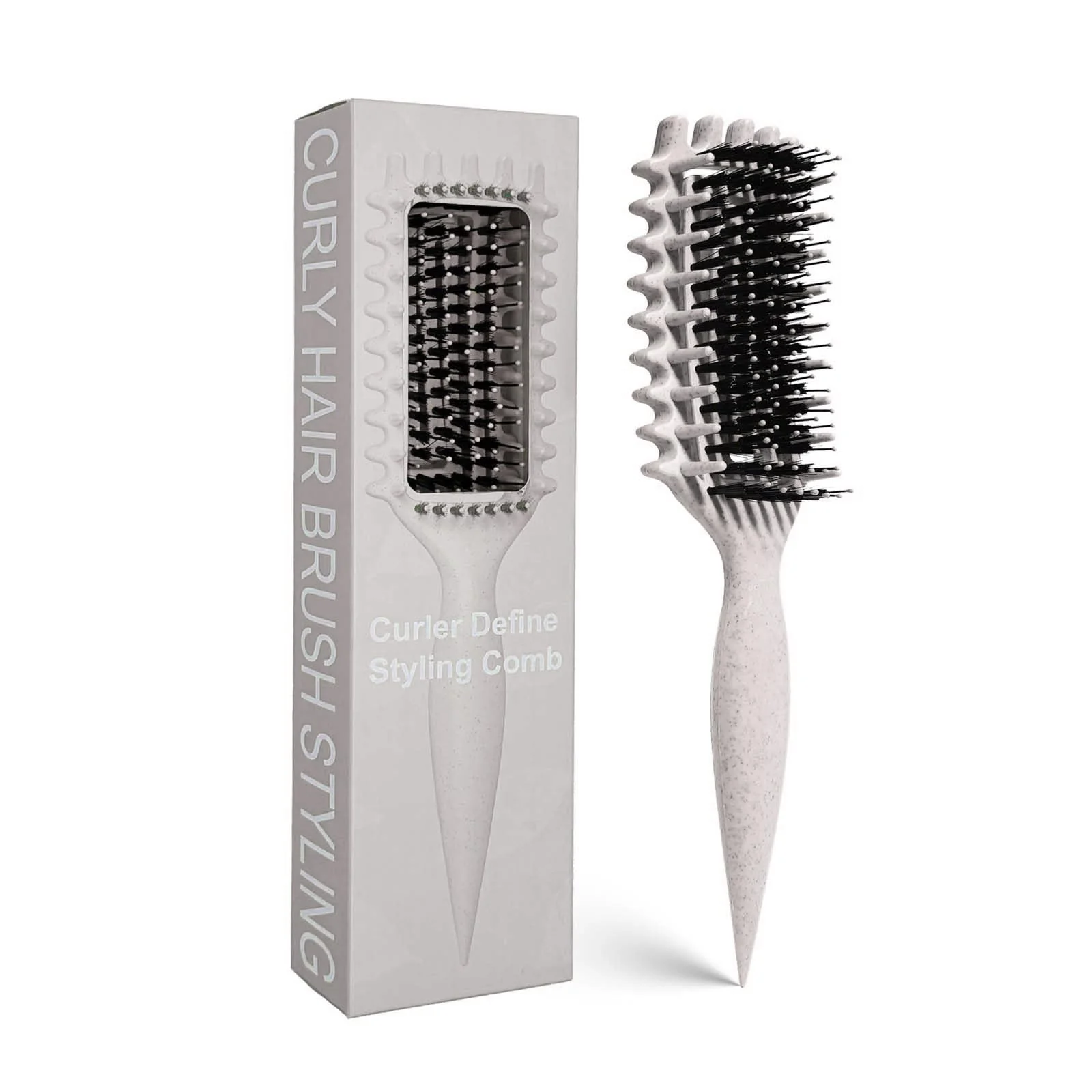 Trendy Curly Hair Brush Candybrush Curl Defining Brush for Detangling Shaping and Defining Curls for Women Men Wet Dry Hair Beige Reusable