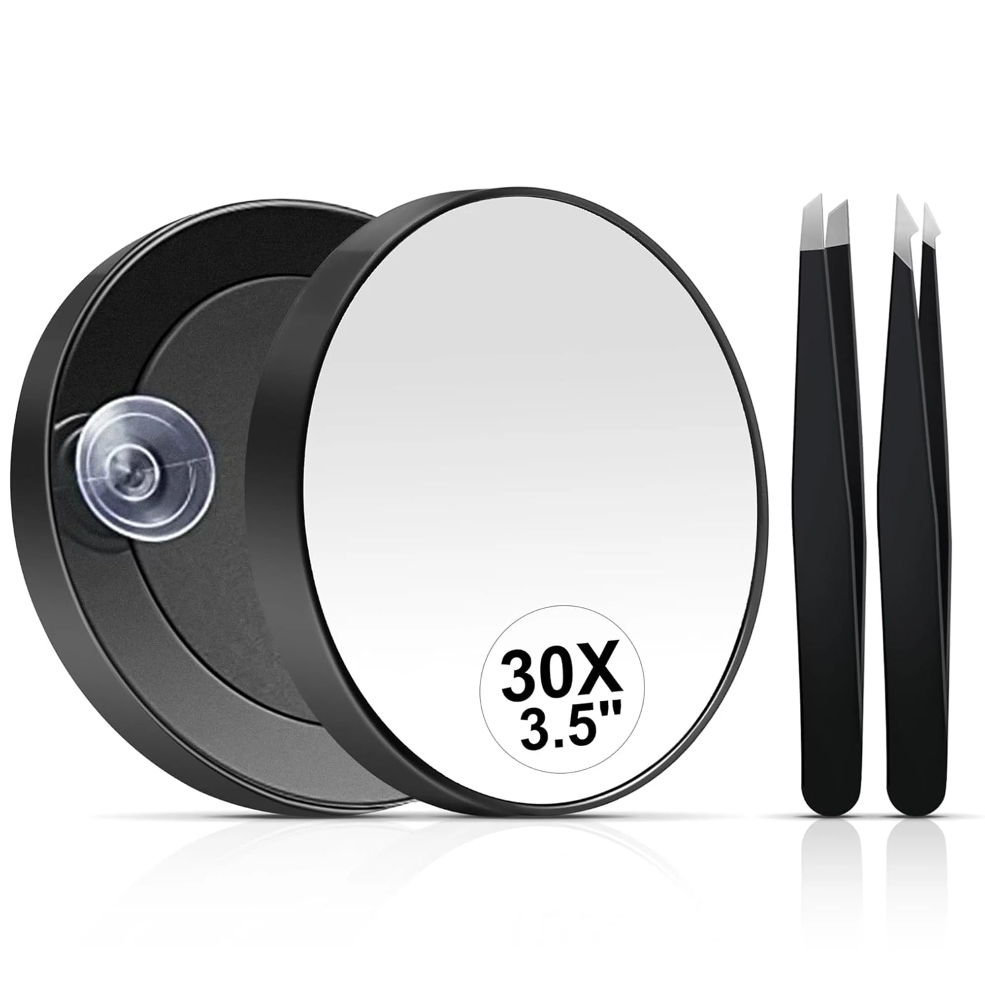Sophisticated MIYADIVA 30X Magnifying Mirror Small Travel Mirror with Suction Cup and Tweezers 3.5 Inches Fashionable