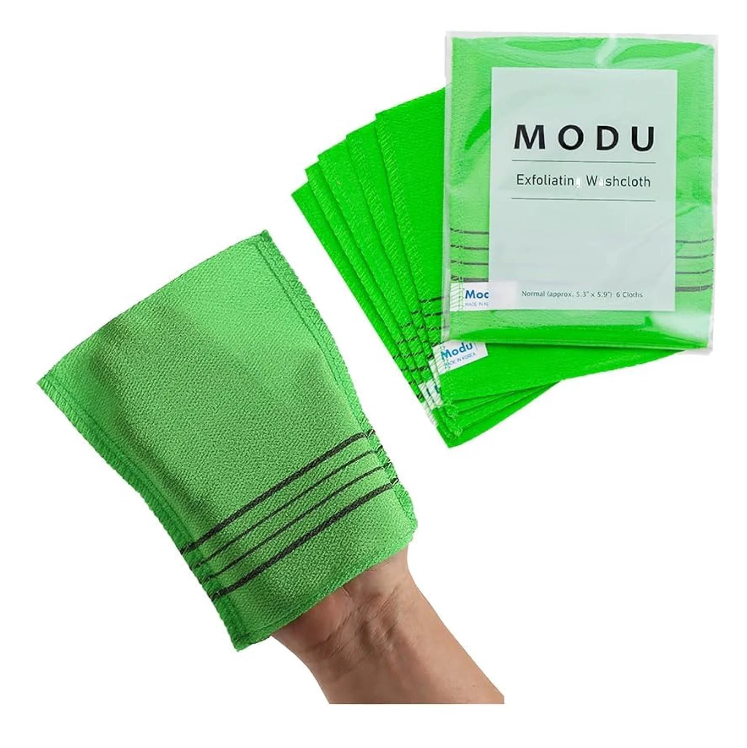 Genuine Modu Korean Exfoliating Mitts Small 6PCS Green - Exfoliating Gloves Body Scrubber Italy Towel Washcloth for Korean Spa at Home Dead Skin Remover Luxury