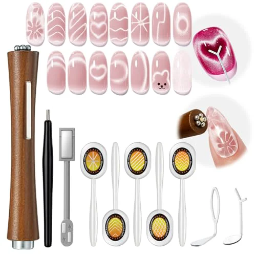 Soft modelones Cat Eye Magnet 10PCS Cateye Magnet for Nails Cat Eye Gel Nail Polish Tools Heart Hole Square Powerful 3-in-1 Dual Head Magnetic Wand Heart Healthy
