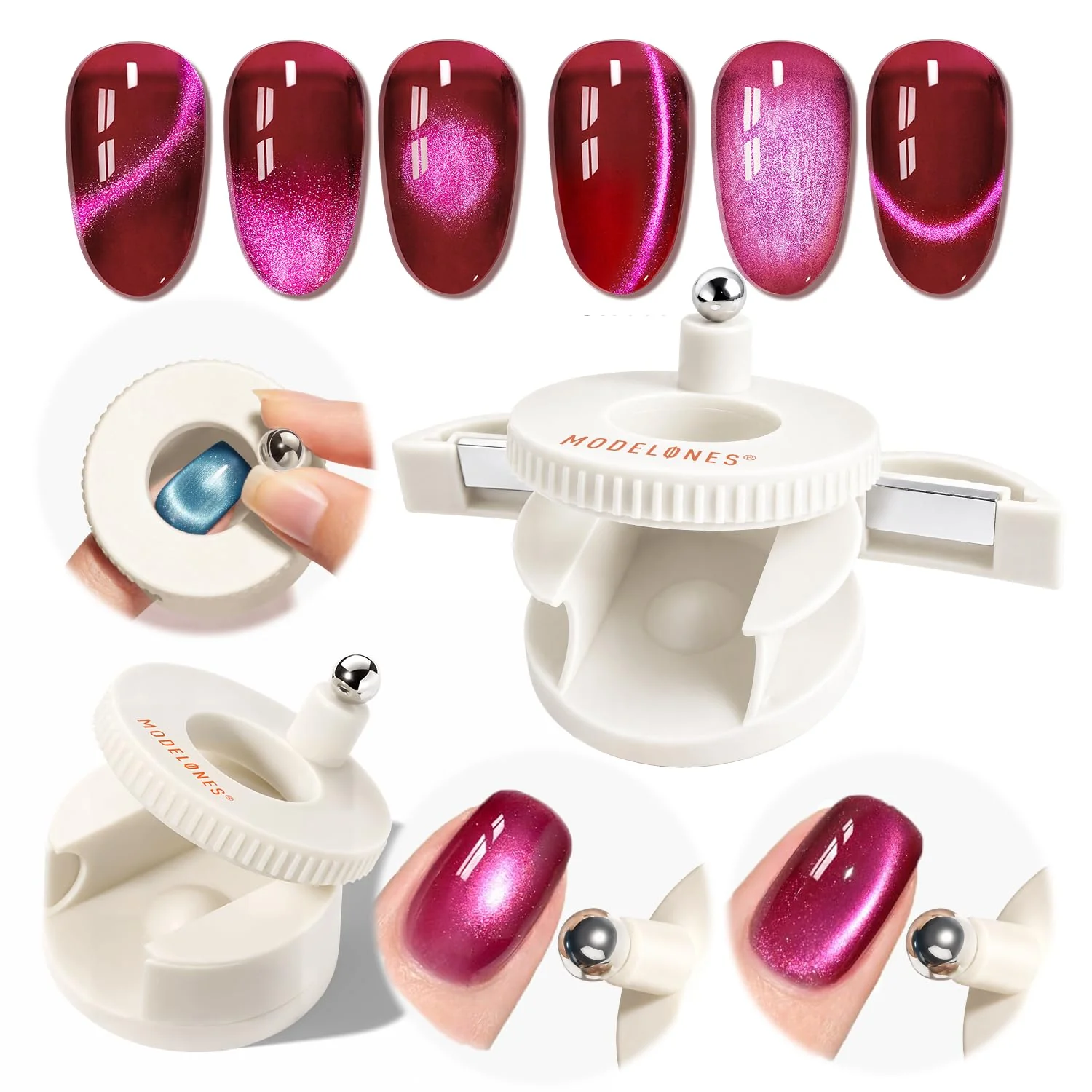 Comfortable Modelones Cat Eye Magnet for Gel Polish 5D Cat Eye Nail Magnet 3-in-1 Magnetic Nail Tool 360° Rotating Glass Bead Side-Light Effect for Velvet French Fashionable