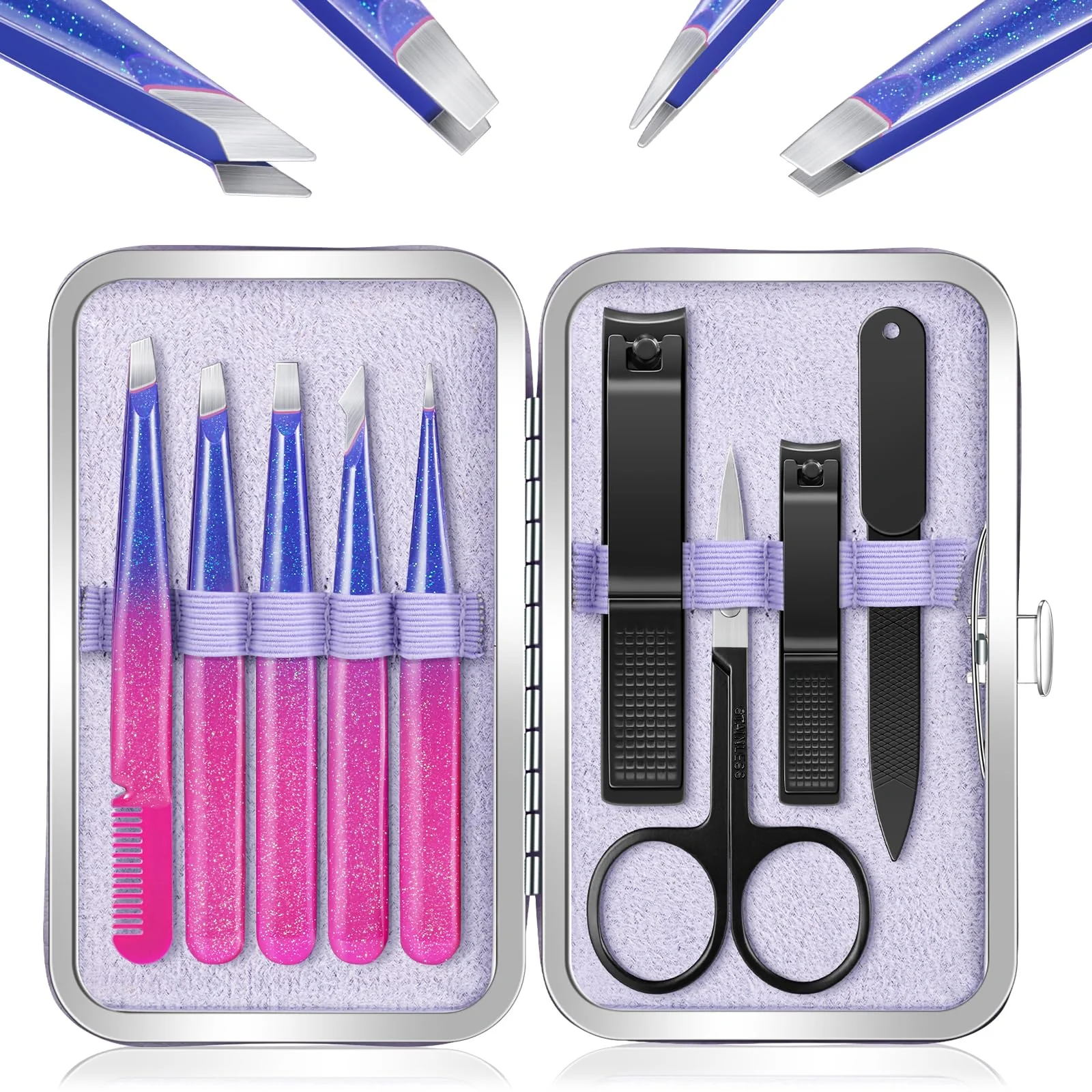 Verified MORGLES Tweezers Set 9 Pcs Nail Clipper Kit with Case for Eyebrows Grooming Fine