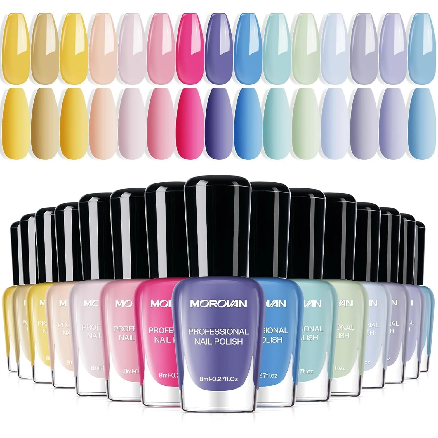 Quality Morovan Pastel Nail Polish Set Spring Macaron Air Dry 15 Bright Colors 0.27oz Summer Regular Fingernail Polish Bulk Nail Polish Kit Finger Nail Relaxed