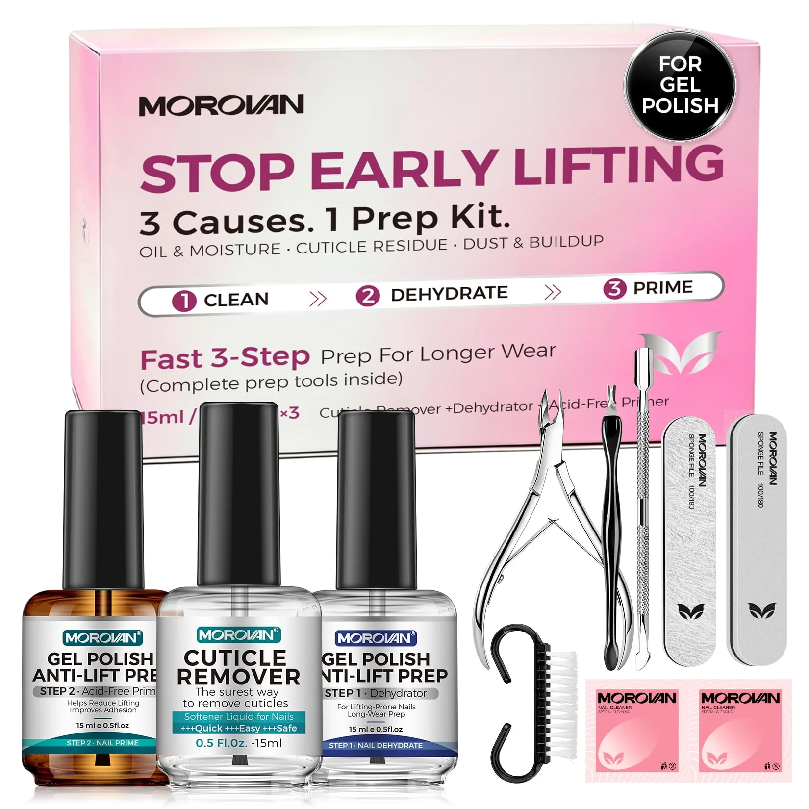 Optimized Morovan Nail Prep and Care Kit Nail Dehydrator and Acid- Primer Cuticle Remover Cuticle Trimmer Cuticle Pusher Cuticle Nipper Cleaner Sustainable