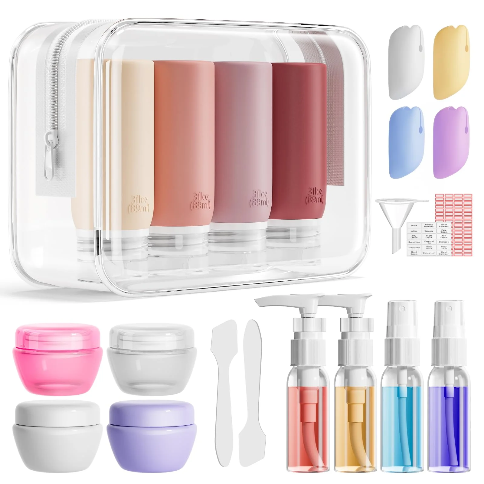 Detailed Muslish 21 Pack Travel Bottles for Toiletries Leak-Proof TSA Compliant Silicone Travel Size Containers for Shampoo and Conditioner BPA Smooth