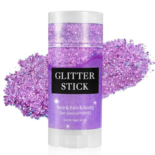Authentic Mysense Purple Body Glitter Stick Mardi Gras Face Hair Glitter Festival Concert Rave Outfit Accessories for Women Mermaid Sequins Chunky Glitter Secure
