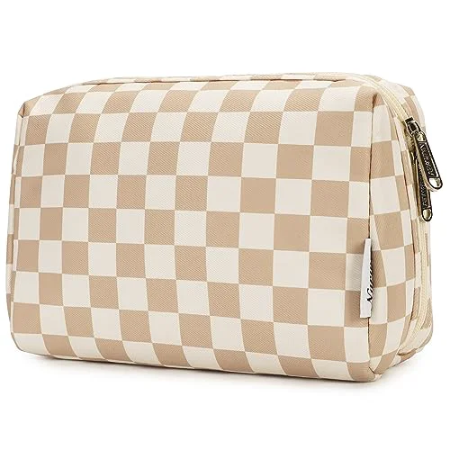 Proven Narwey Checkered Makeup Bag Travel Cosmetic Bag Organizer Toiletry Bag Make Up Bags with Compartments for Women Girls Large Light Checkerboard Healthy