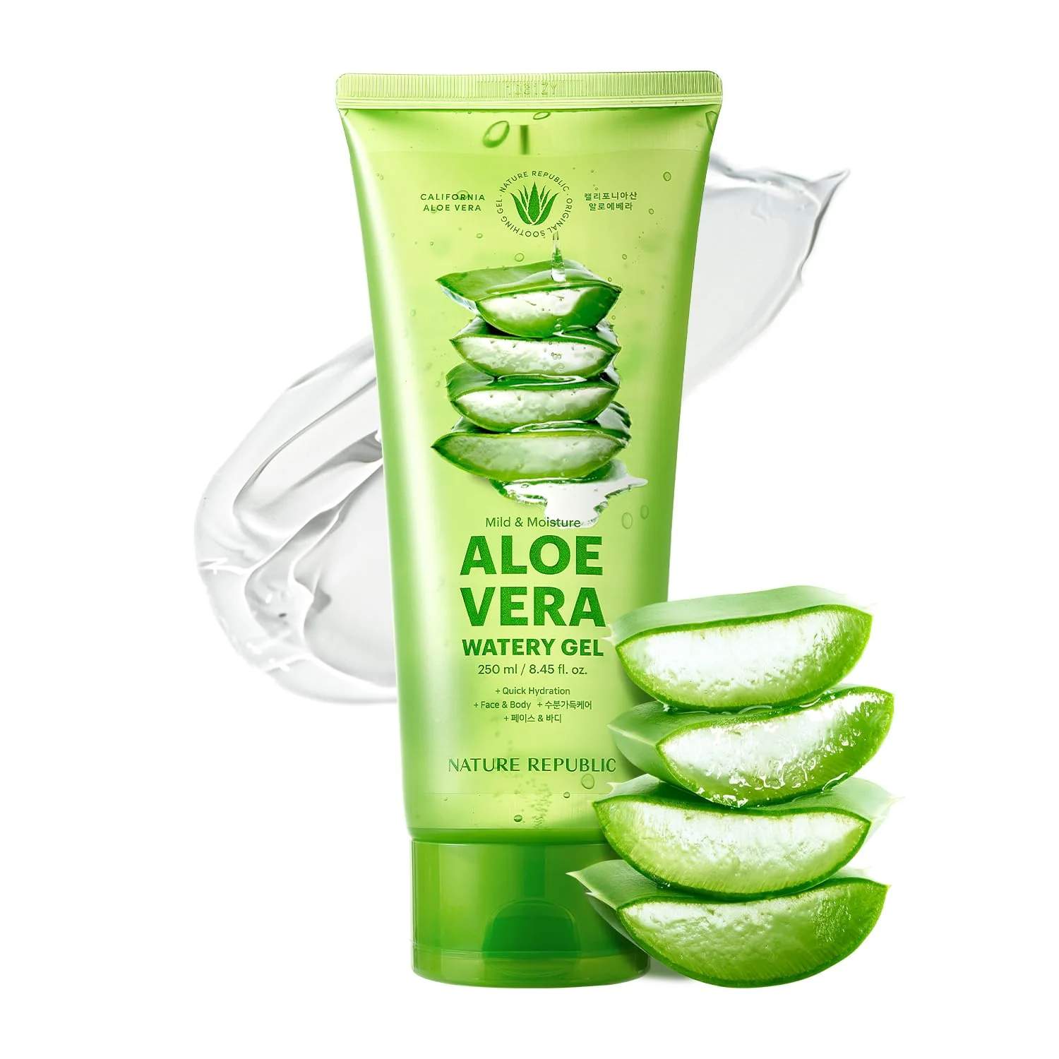 Secure Nature Republic Mild Moisture Aloe Vera Watery Gel TUBE Quick Hydration Moisturizing Fast-Absorbing Non-Sticky Texture Aftersun Cooling Gel Consistent