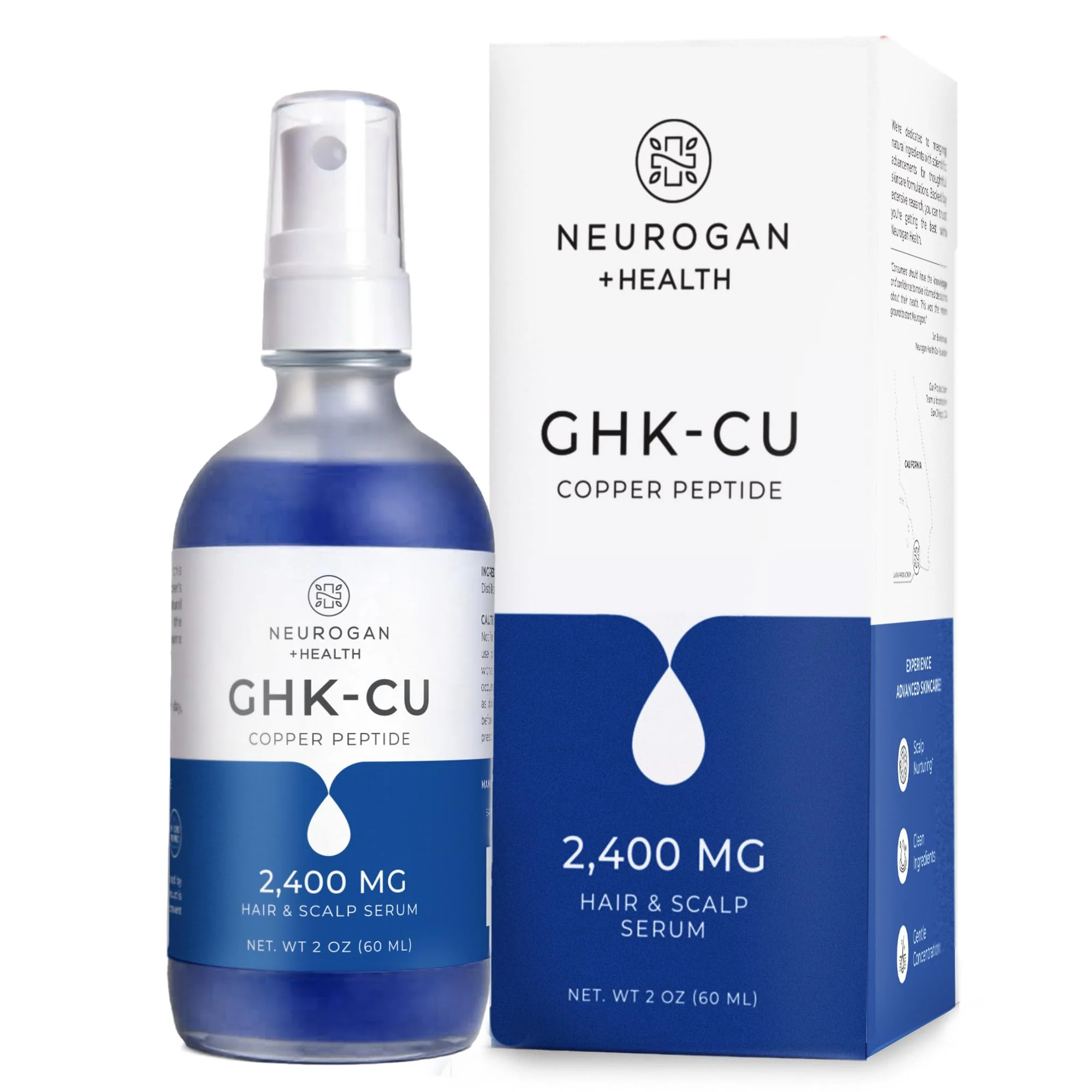 World-Class Neurogan GHK-Cu Copper Peptide Hair Scalp Serum - 2400mg 4 Copper Peptides - Fast-Absorbing Water-Based Formula for Hair Softness Shine Solid