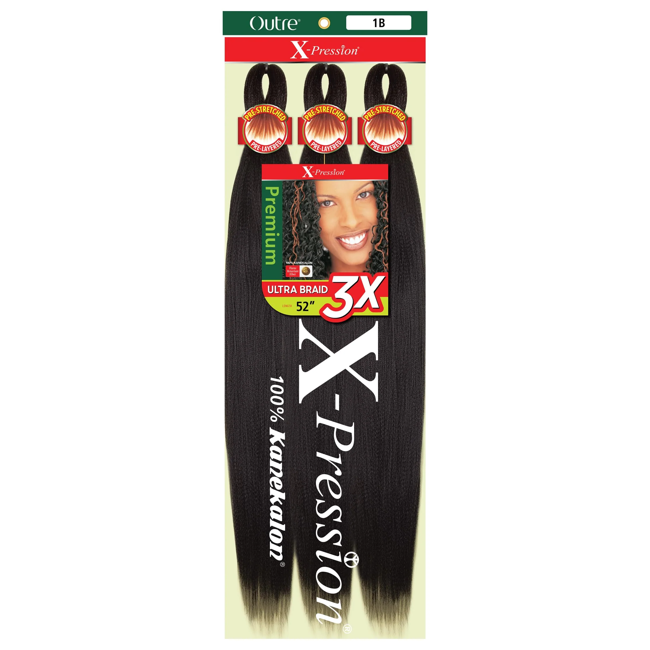Solid Outre X-Pression Braid - Pre Stretched Braid 52 3X 5 Pack OFF BLACK 1B Top-Quality