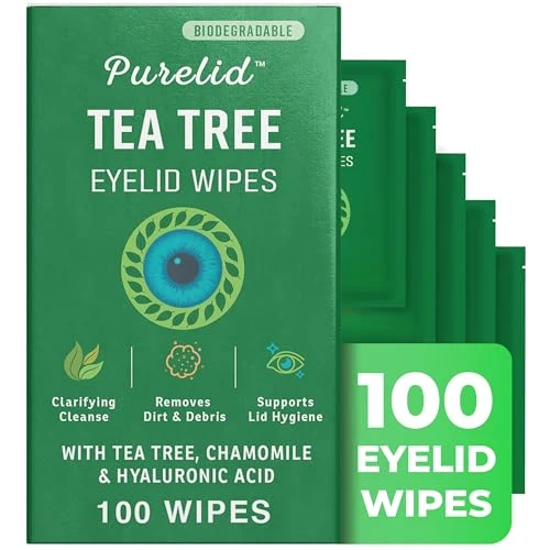 Innovative PURELID 100PCs Tea Tree Eyelid Wipes - Cleaning Eye Wipes for People with Dry Eyes Allergies - Gentle Eyelid Cleanser with Hyaluronic Acid Prestigious