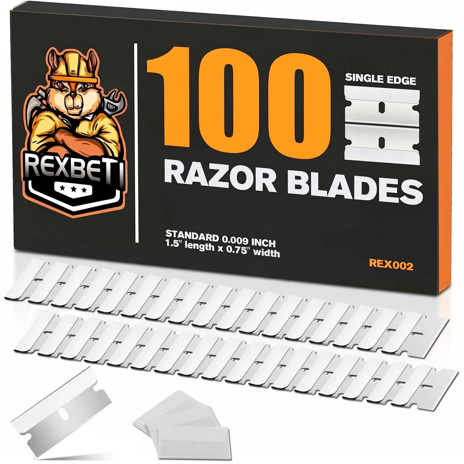 Green REXBETI 100PCS Single Edge Razor Blades Industrial Razor Blades for Scraper Suitable for Removing Labels Decals Stickers and Old Paint Original Design