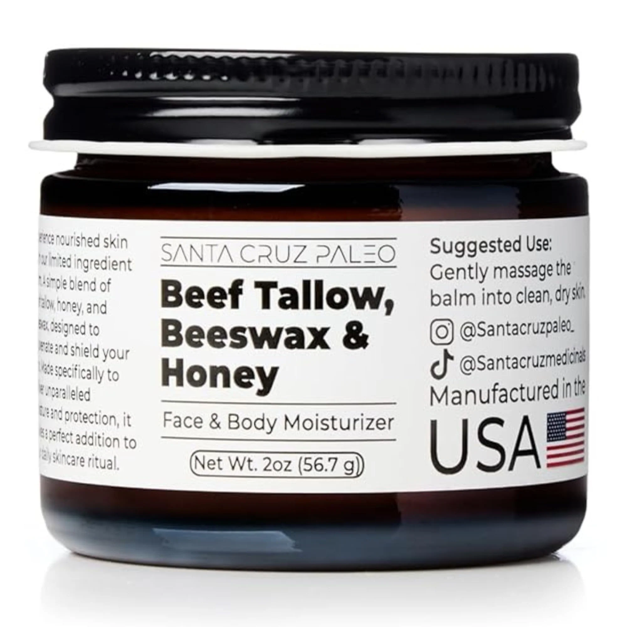 Premium Santa Cruz Paleo Beef Tallow Beeswax Honey Face Moisturizer Organic Unscented Grassfed Beef Tallow Skin Care Sunscreen Non Comedogenic Optimized