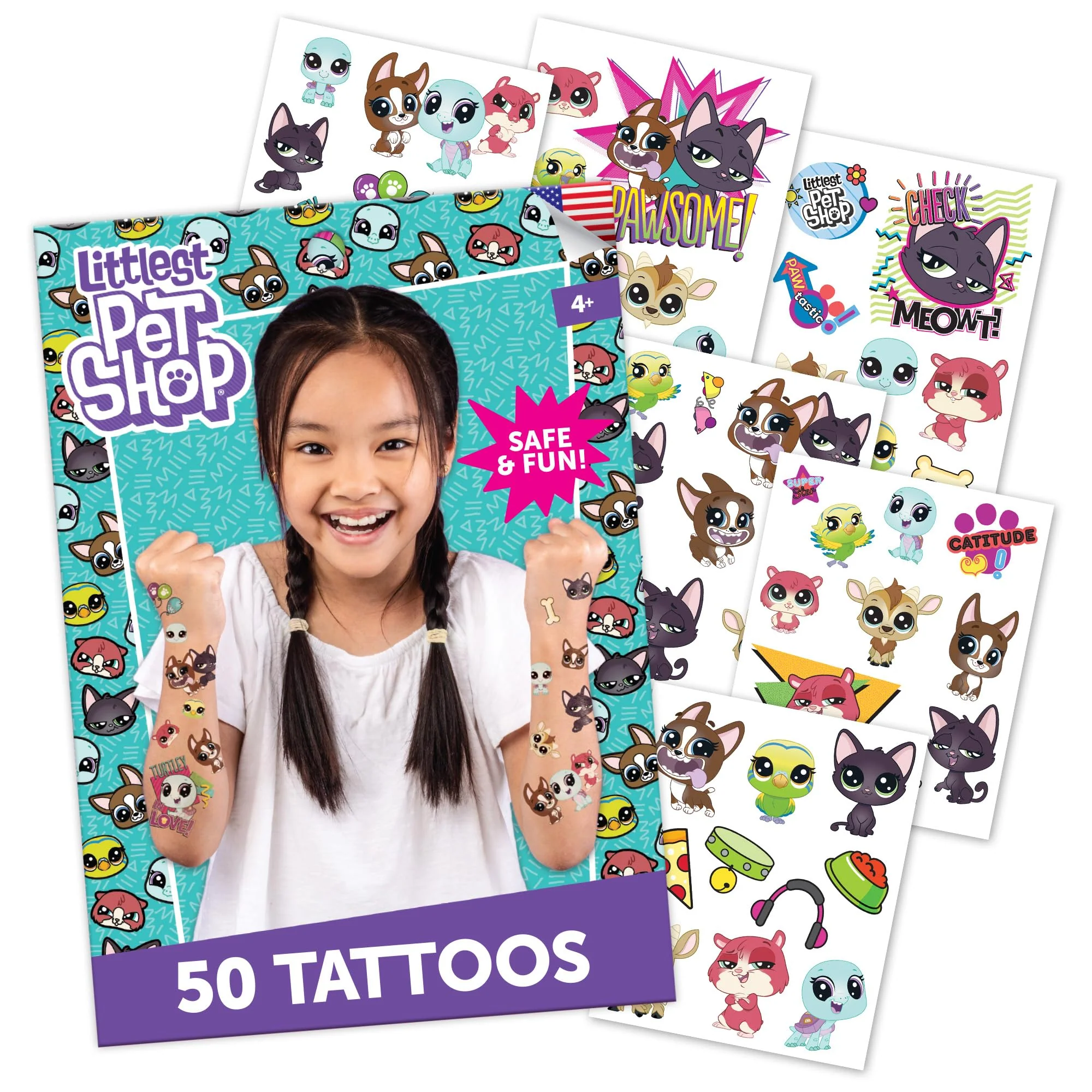 Outstanding Littlest Pet Shop Temporary Tattoos for Kids 50 pack . Made in the USA w Safe Ink. Kids Birthday Party Supplies and Party Favors Kit. Bulk Original