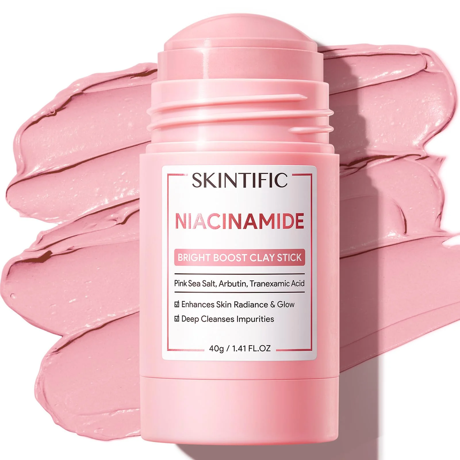 Official SKINTIFIC Niacinamide Bright Boost Face Mask Stick Brightening Pore-Blurring Mask Stick with Pink Sea Salt Arbutin Tranexamic Acid Gentle Carefully Designed