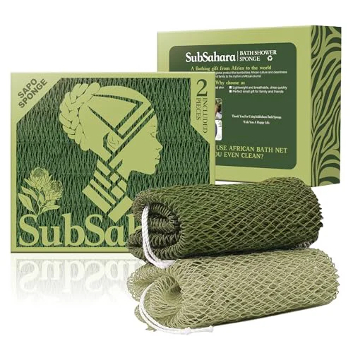 Elegant SubSahara African Net Sponge - 2 Pack Exfoliating Bath Shower Loofah Sponge for Body Face Gentle Scrubber for All Skin Types Travel Functional