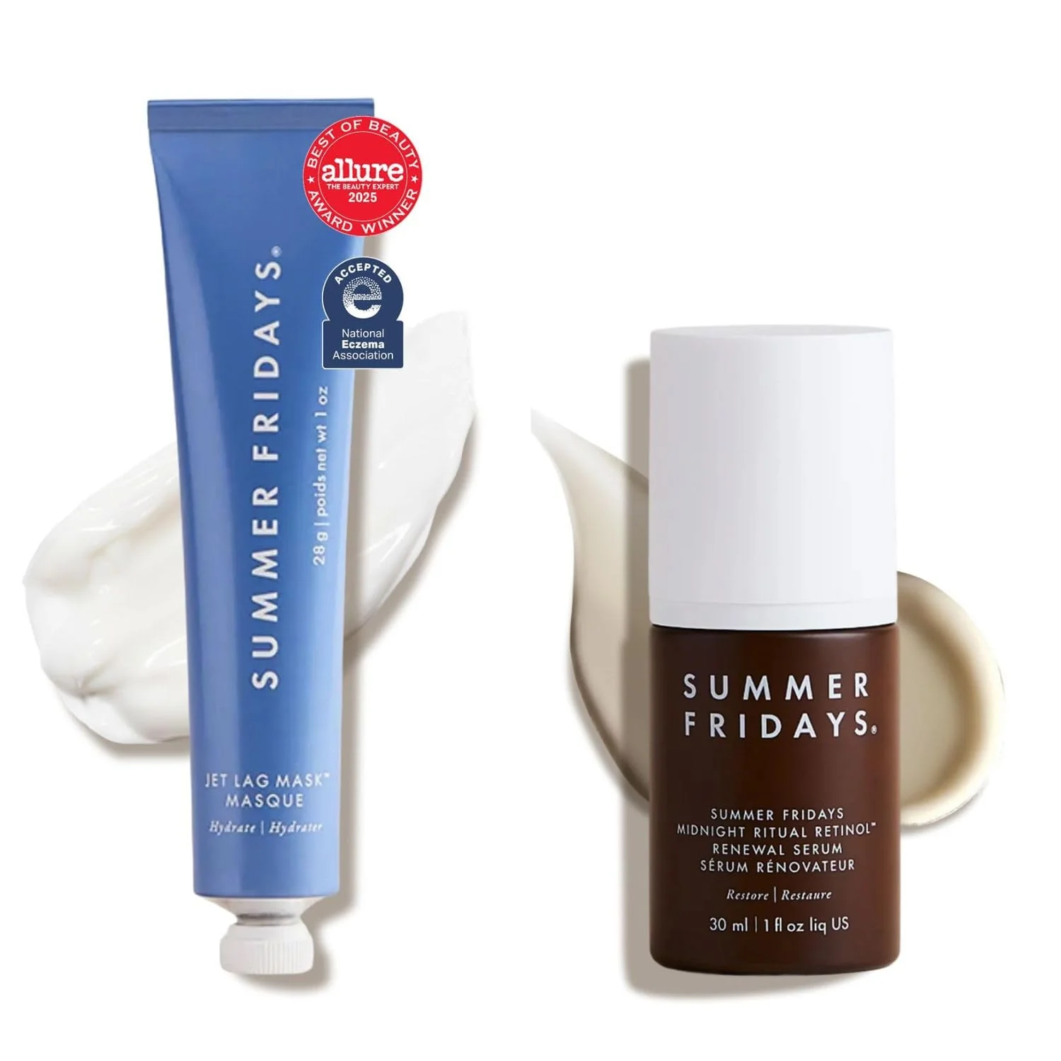 Outstanding Summer Fridays Evening Duo - Travel Size Jet Lag Face Mask Midnight Ritual Retinol Serum - Overnight Skin Care Set With Hyaluronic Acid Verified