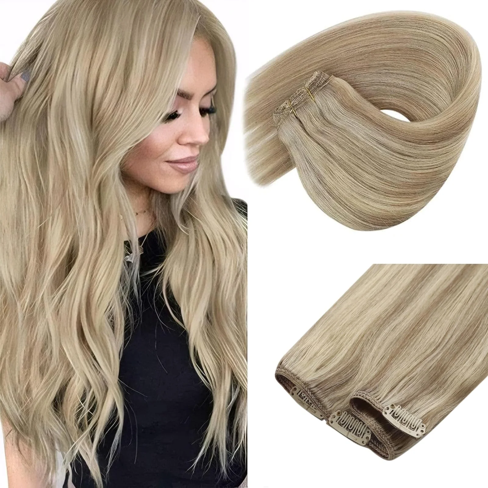 Fine Sunny Hair Clip in Hair Extensions Human Hair Double Weft Remy Hair Clip in Extensions Human Hair for Women Full Head Multiple Brown 12 inch Refined