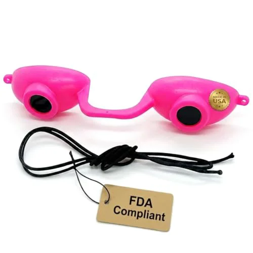 Authentic Super Sunnies Flexible UV Eye Tanning Bed Goggles w Strap - Pink Sustainable