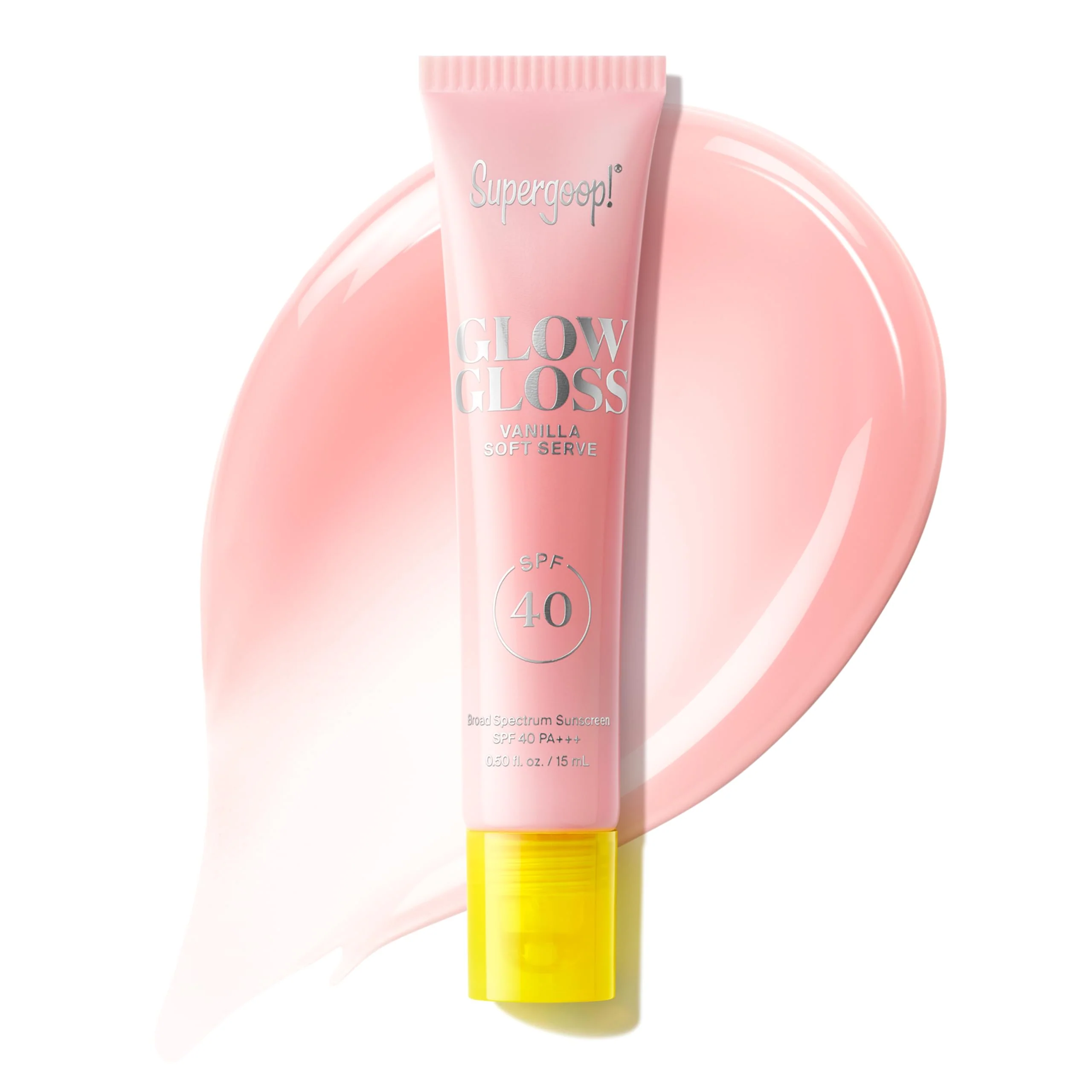 Specialty Supergoop Glow Gloss SPF 40 Lip Balm Vanilla Soft Serve Sweet Cream Flavor Sheer Soft Pink Tint - Broad Spectrum Protection with a Non-Sticky Enhanced