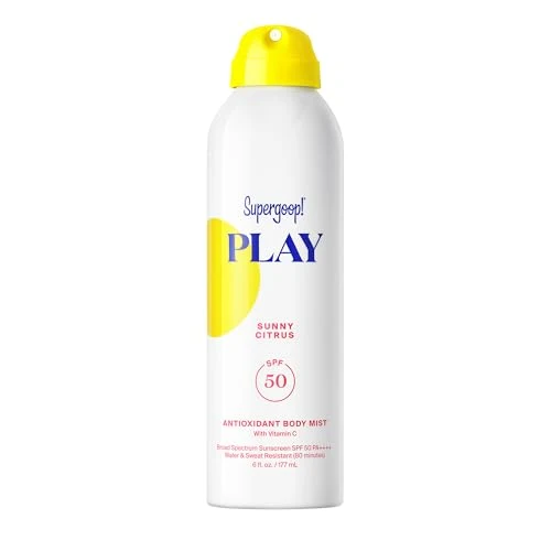 Stylish Supergoop PLAY Antioxidant Body Mist w Vitamin C - 6 fl oz - SPF 50 PA Broad Spectrum Sunscreen - Body Spray - Great for Active Days - Sunny Artisan