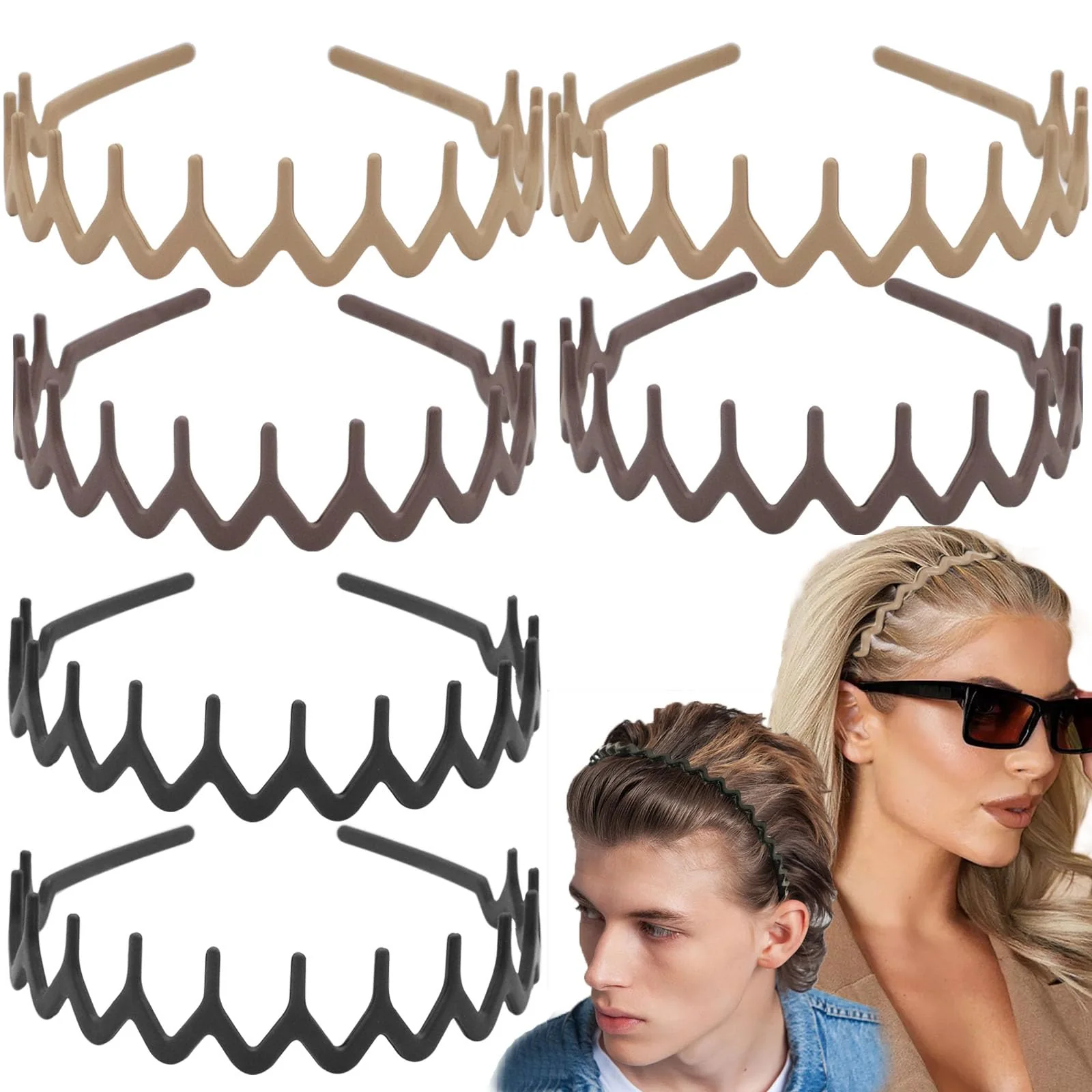 Elite Supgoodom 6 PCS Zig Zag Headbands Plastic Wavy Hair Head Band Comb with Teeth Hoop Accessories for Women Men Girls Matte Morandi Fine