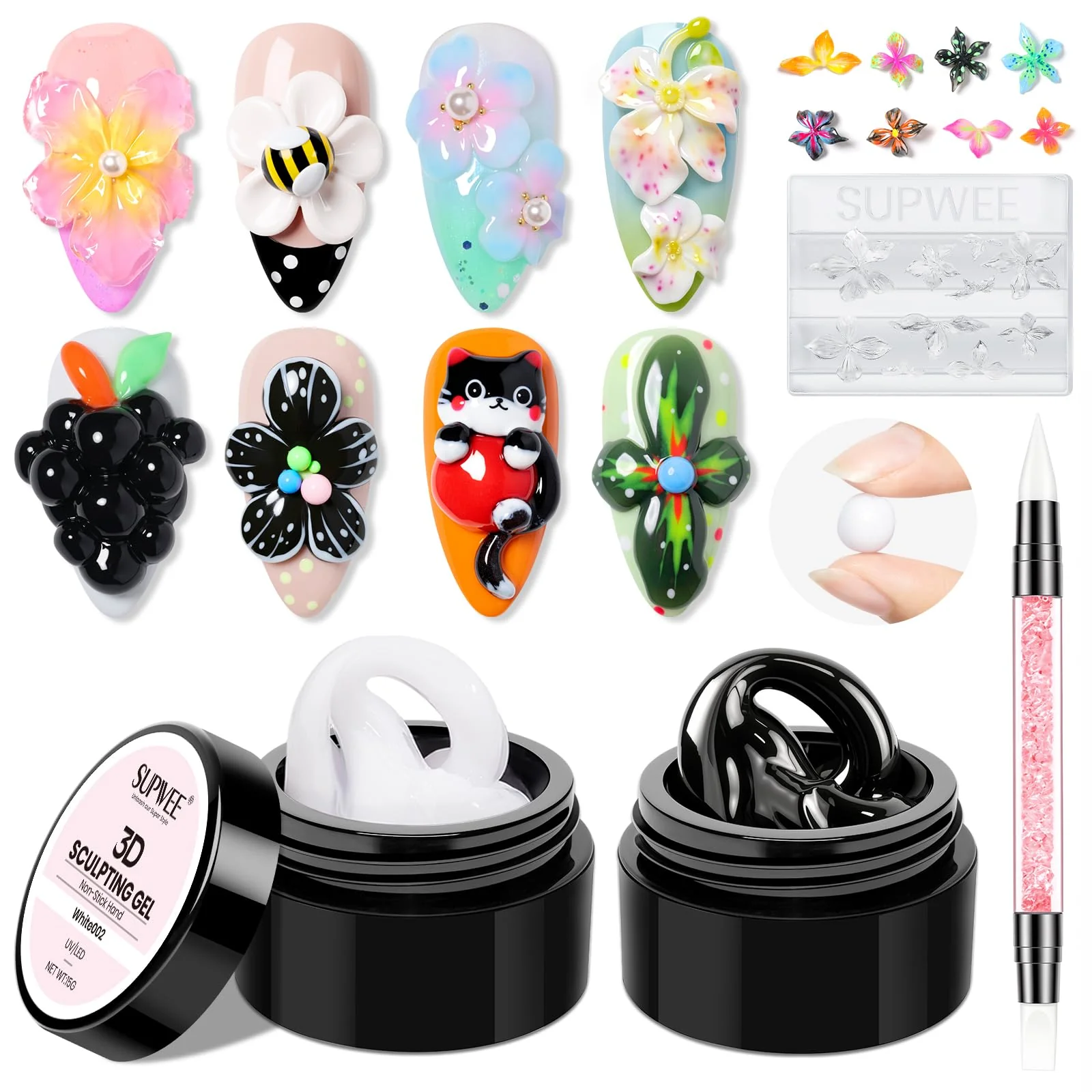 Sophisticated SUPWEE 3D Nail Gel for Nail Art 2PCS Solid Builder Gel 5g Quality