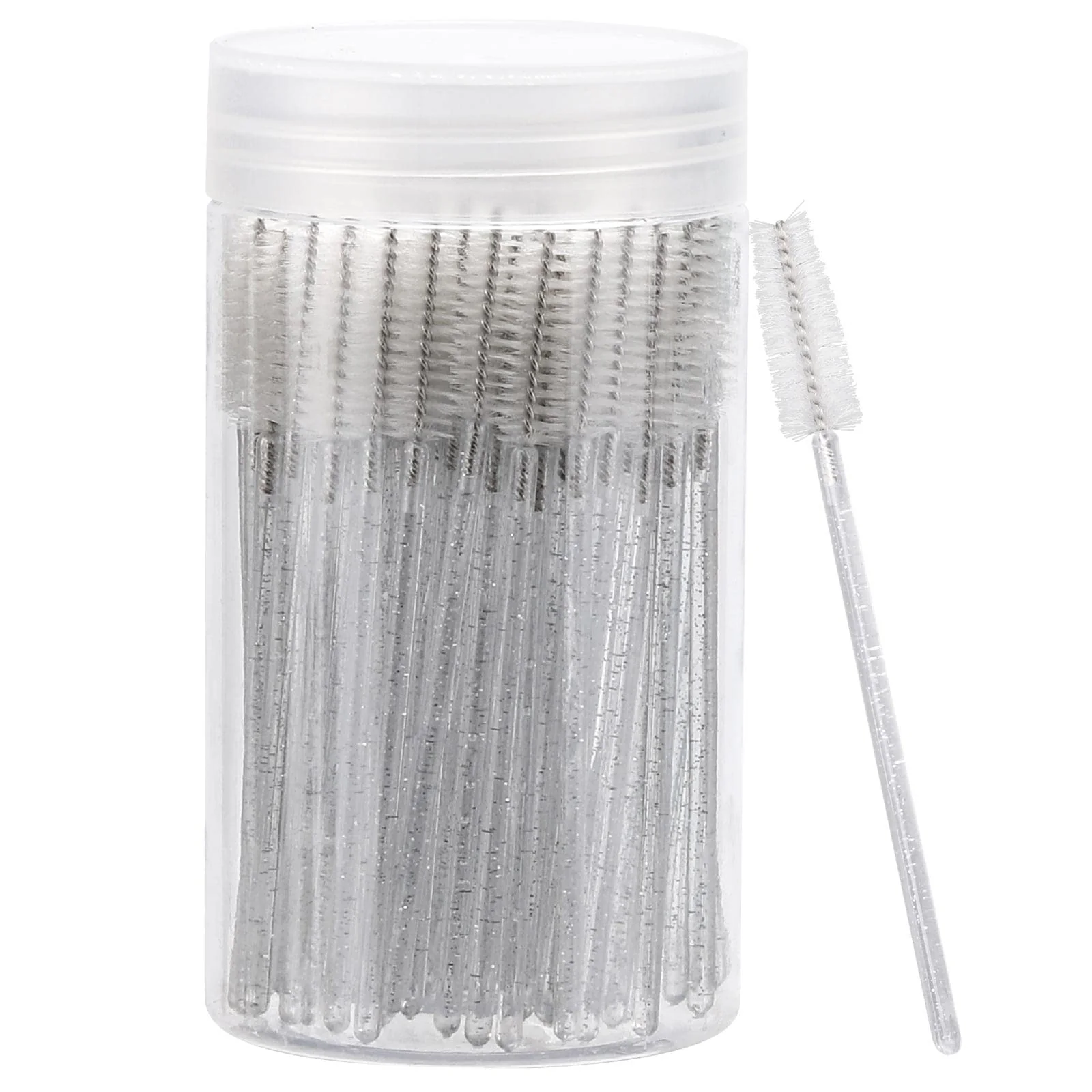 Refined 100 Pcs Disposable Mascara Wands Crystal Eyebrow Spoolies Brush for Eyelash Extensions Lash Brushes with Container White Pure
