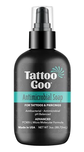 World-Class Tattoo Goo Cleansing Soap 3 oz For Piercing Tattoo Aftercare Hydrates and Cleans Dirt pH Balanced Soap Leaves No Residue No Fragrance Sophisticated