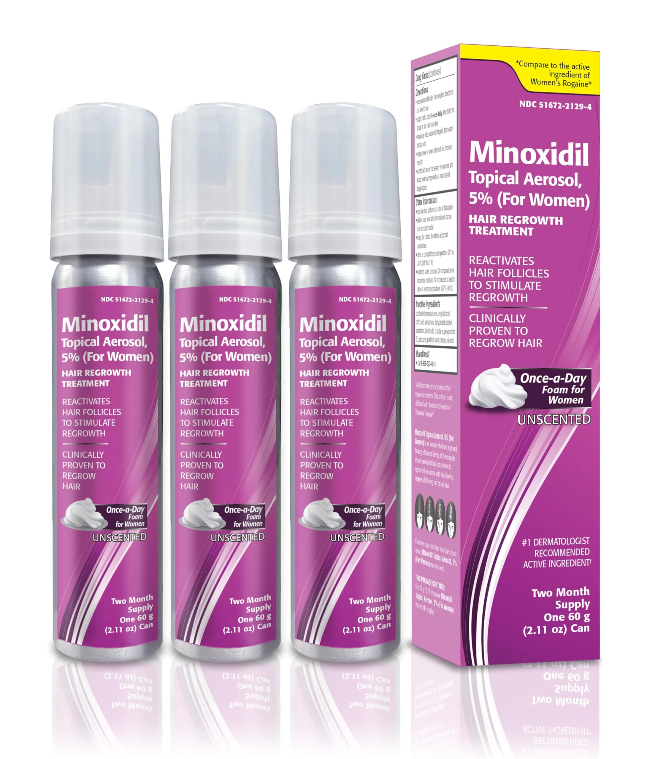 Exclusive Minoxidil 5 Topical Aerosol Foam Hair Regrowth Treatment for Women 2.11 oz Reactivates Hair Follicles to Stimulate Hair Regrowth - 6 Months Supply Sophisticated