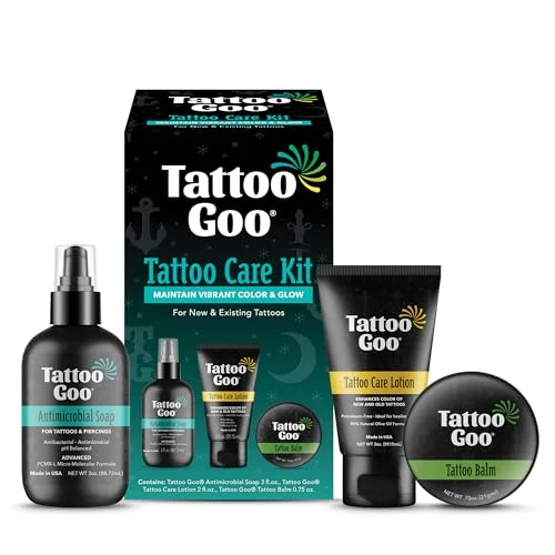 Comfortable Tattoo Goo Tattoo Aftercare Kit 3 Piece Set Includes Antimicrobial Soap Tattoo Balm Healing Lotion Main Vibrant Color Glow Complete Kit Innovative
