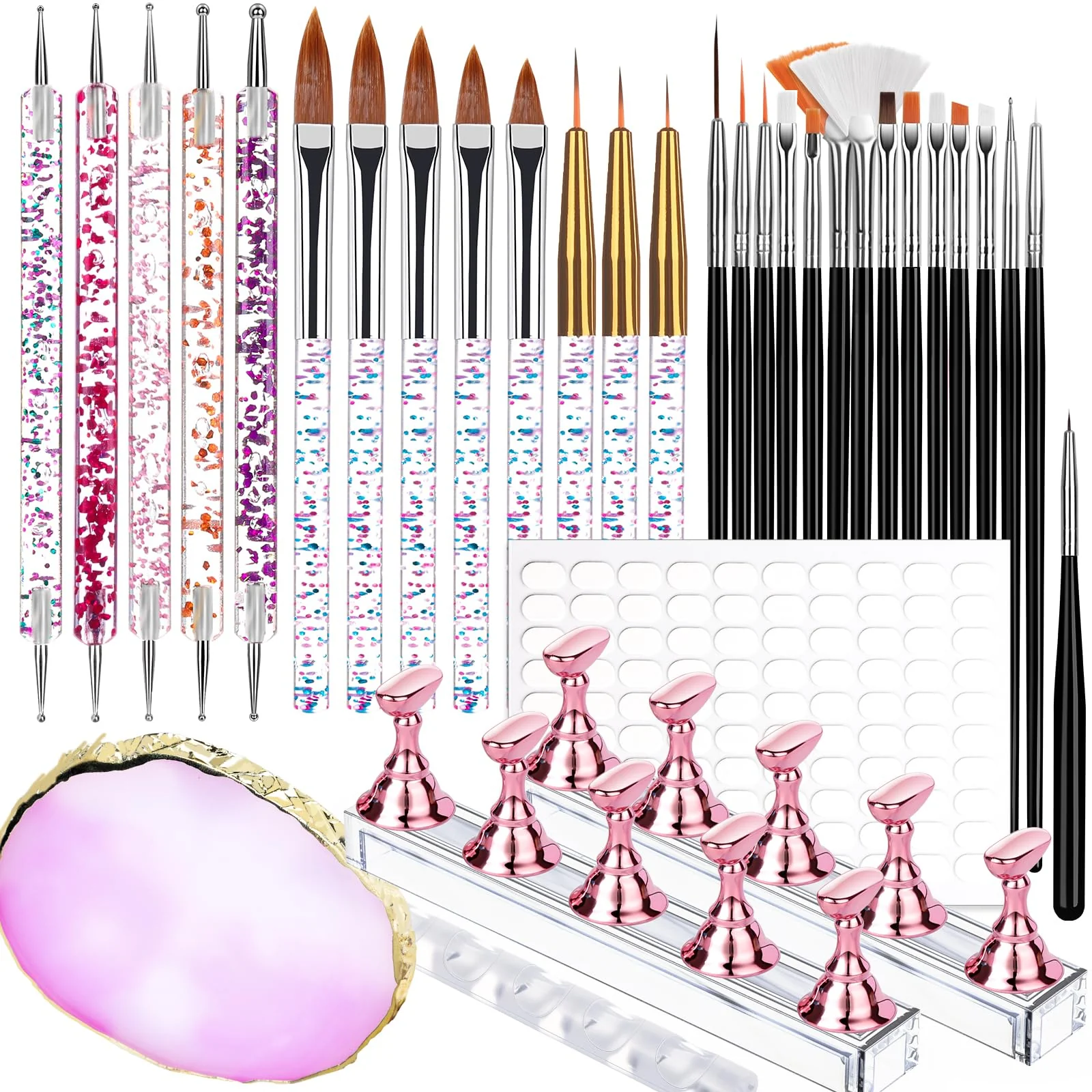 Secure Teenitor Nail Art Tools Set 23 Pcs Nail Art Brushes 5 Pcs Nail Dotting Tool 2 Set of Nail Stand 100 Pcs Double-Sided Adhesive Tabs Nail Art User-Friendly