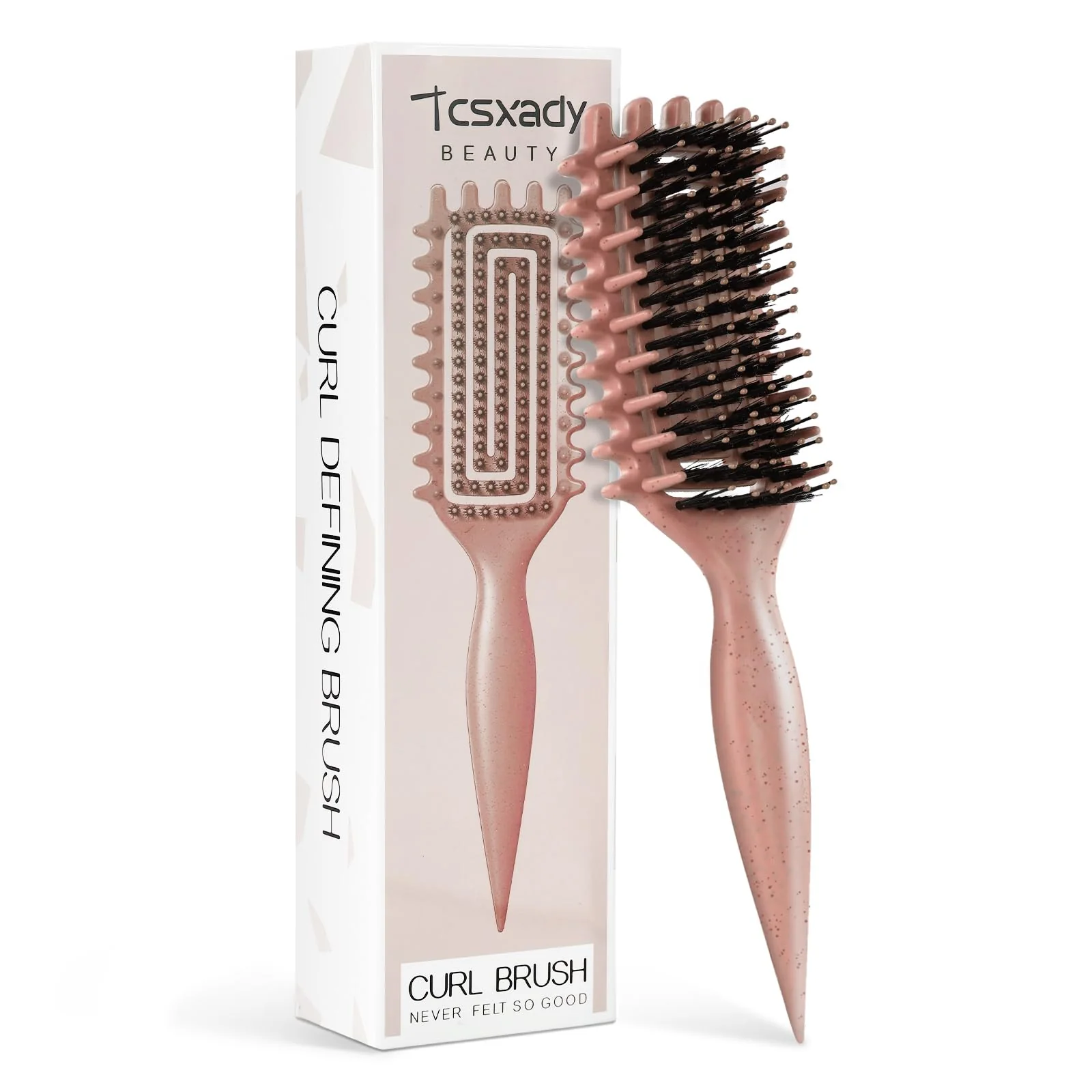 Natural Curly Hair Brush Curl Defining Brush for Effortlessly Defined Curls Waves Vented Hair Brush for Wet Dry Hair Women and Men Reduces Frizz Beige Genuine