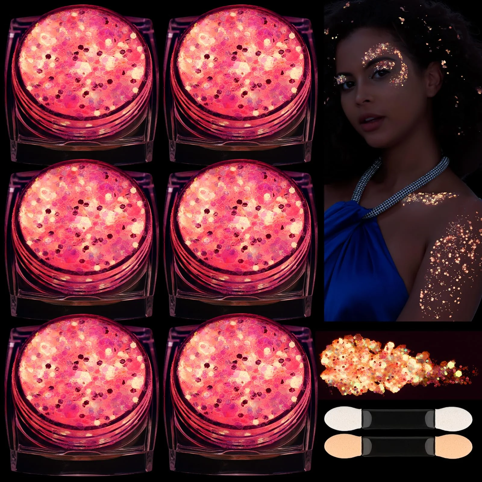 Artisan Teenitor Pink Glitter Glow in The Dark Glitter Gel Pink Face Glitter Gel Body Glitter Hair Glitter for UV Black Light Glow Party Raves Concerts Minimalist
