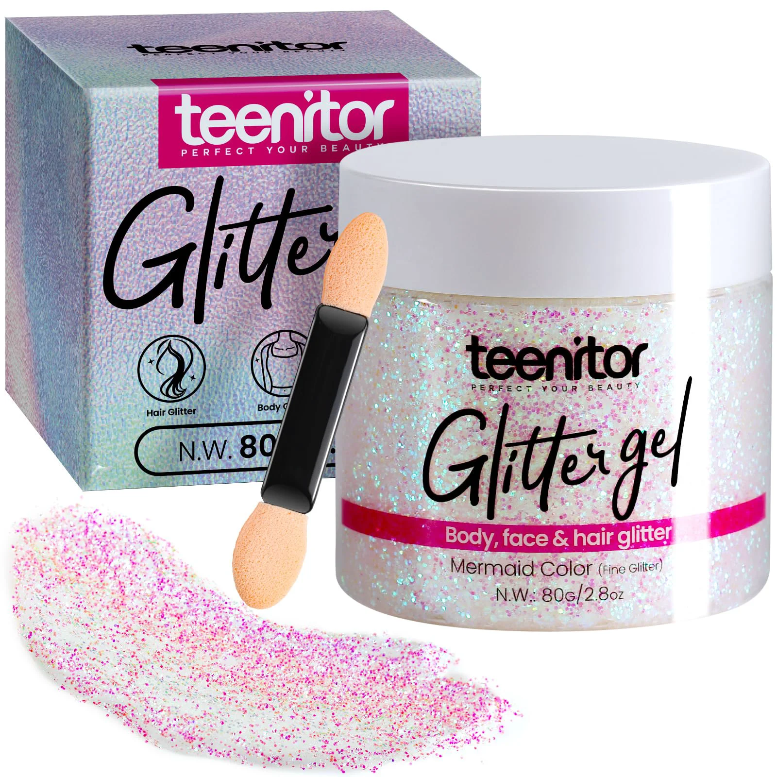 Efficient Teenitor Body Glitter Face Glitter Hair Glitter Gel Holographic White Glitter for Face Body Makeup Pure