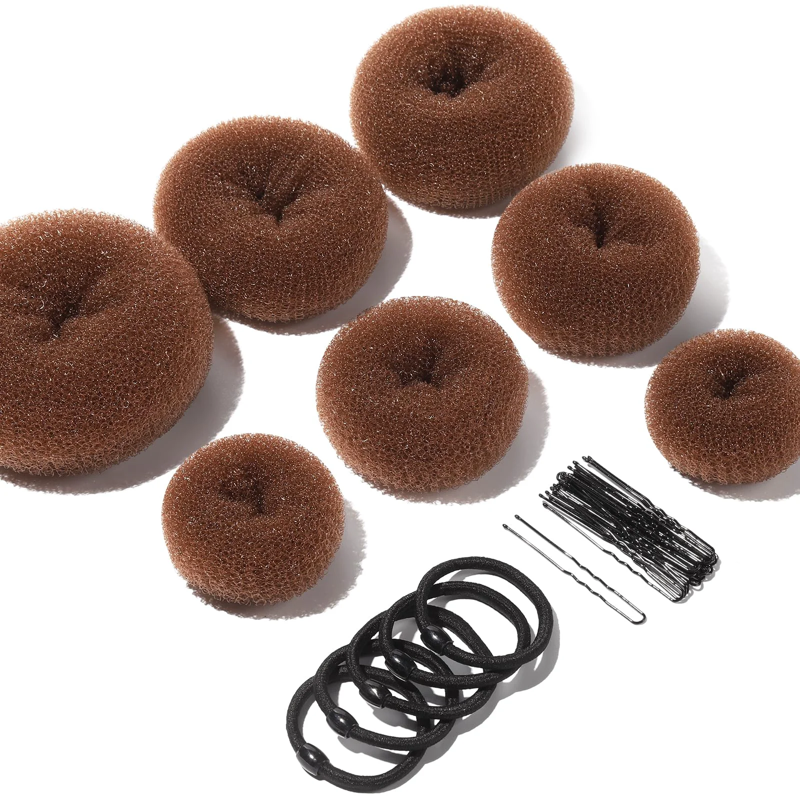 Relaxed Teenitor Hair Bun Maker 7pcs Bun Donuts for hair Buns 1 Extra-Large 2 Large 2 Medium 2 Small Light Brown Reusable
