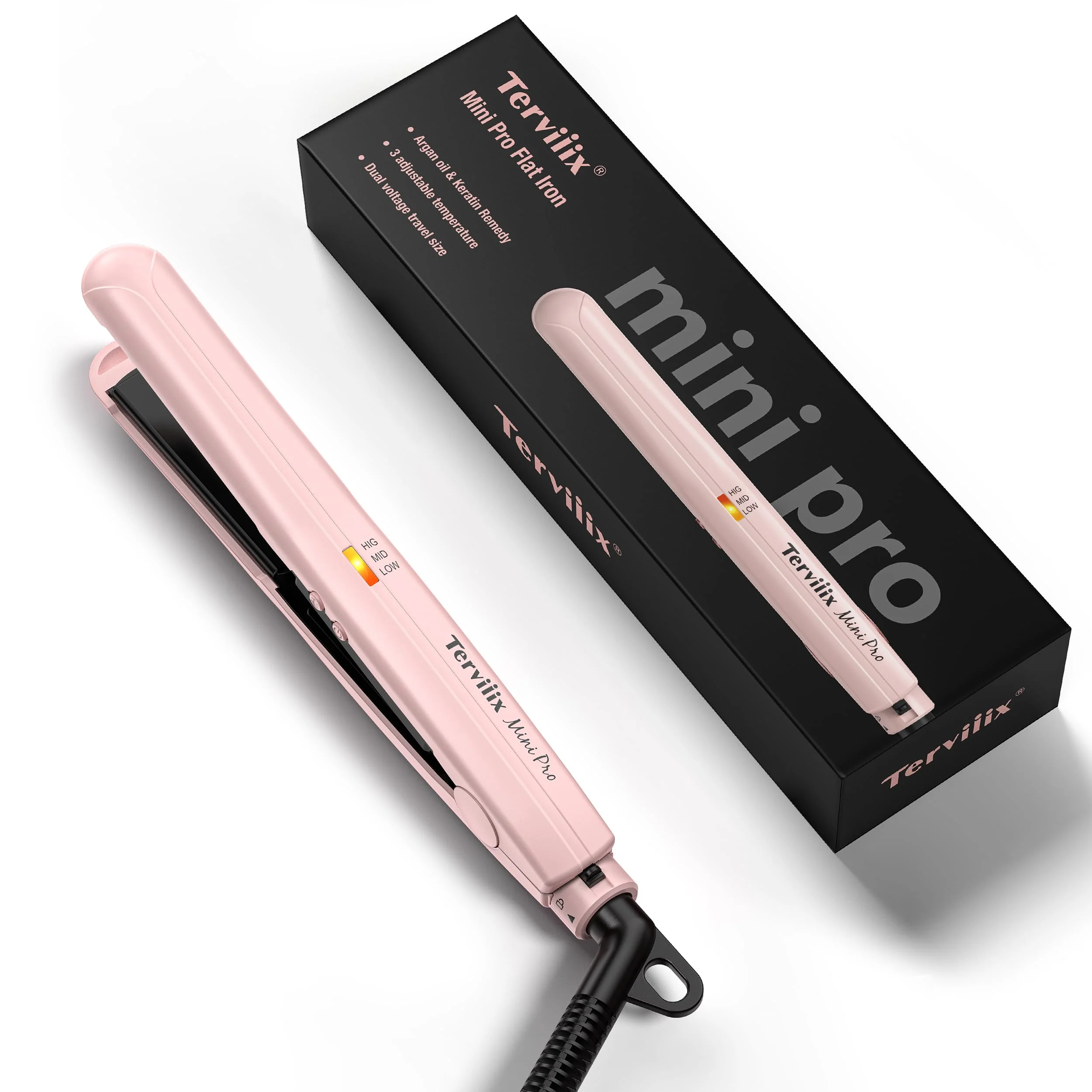 Modern Terviiix Mini Flat Iron Hair Straightener Adjustable Temperature Travel-Size 1 2 Ceramic Plates Dual Voltage Auto-Off Pink Elegant